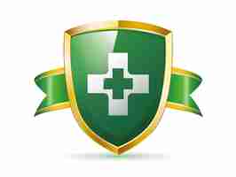 Photo green shield with cross and ribbon vector illustration on white background