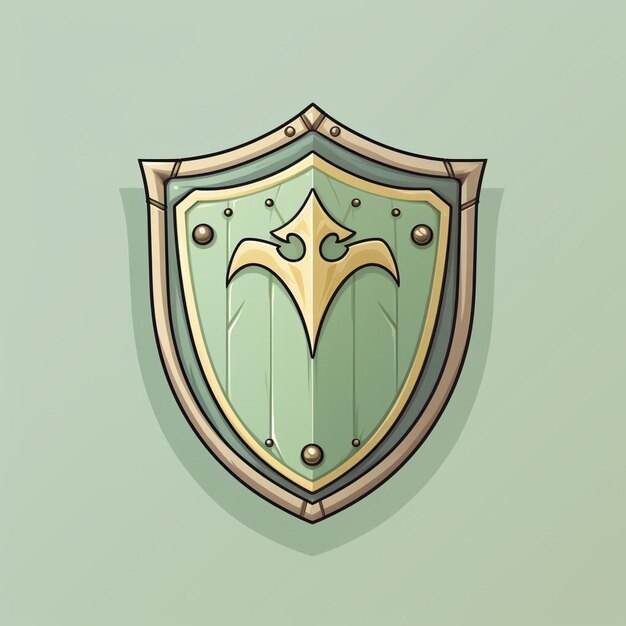 a green shield with a design on the front.