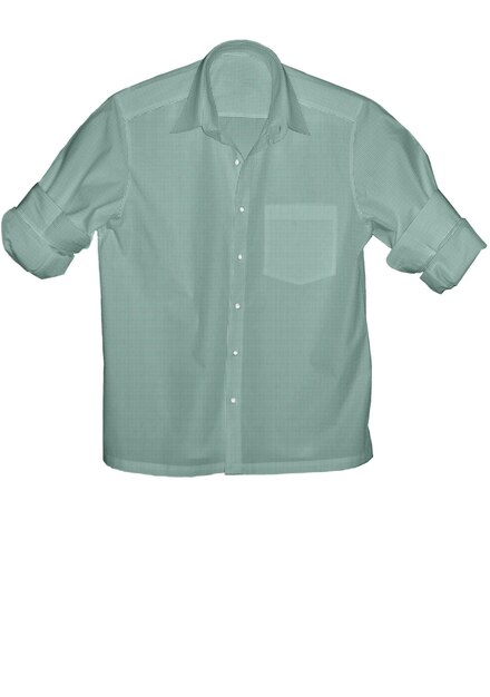 A green shirt with a white collar and a white shirt
