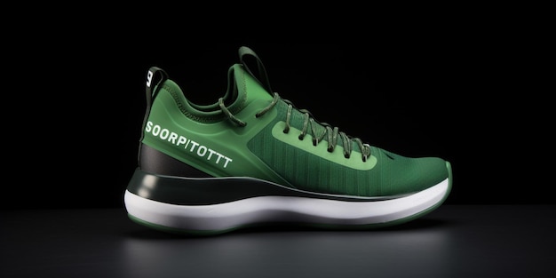 A green shoe with the word " soprit " on it