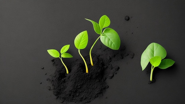 乾燥した黒い泥の上に緑の芽が生える環境保護コンセプト 生成AI
