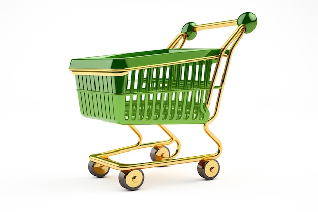 A green shopping cart with a green cart on it