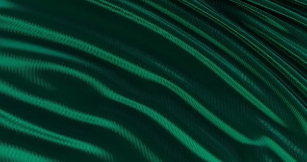 Green silk fabric background., luxury smooth background, wave silk satin, abstract, 3D render