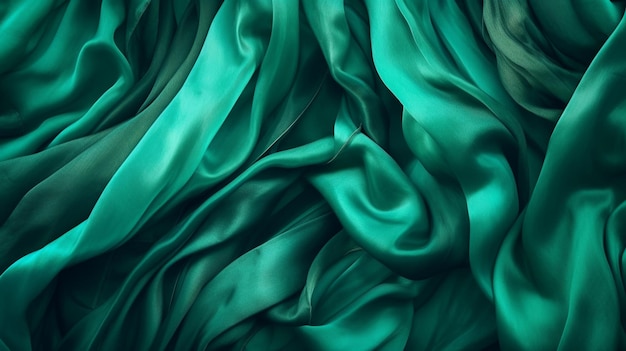 A green silk fabric with a soft wave pattern.