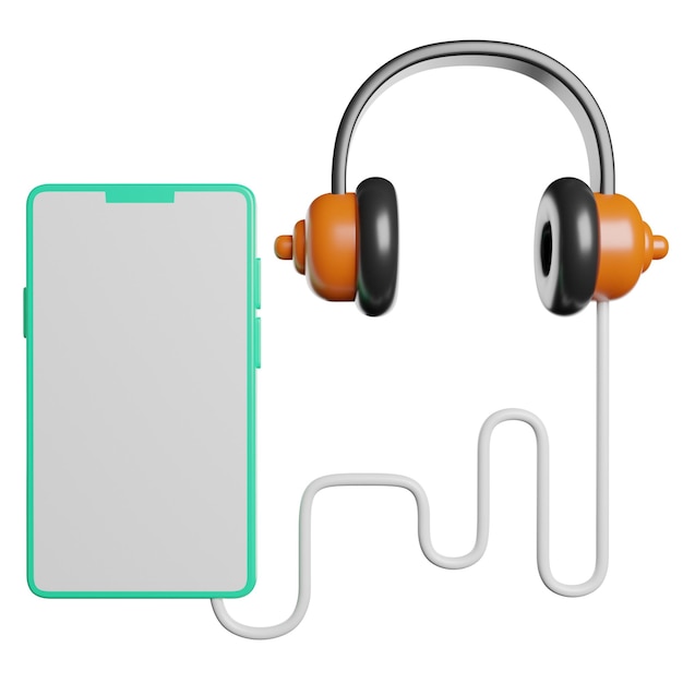 緑色と銀色のiPodにヘッドフォンが付いている