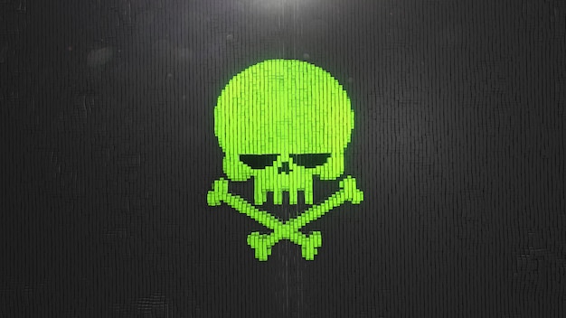 Green skull digital dei quadrati neri