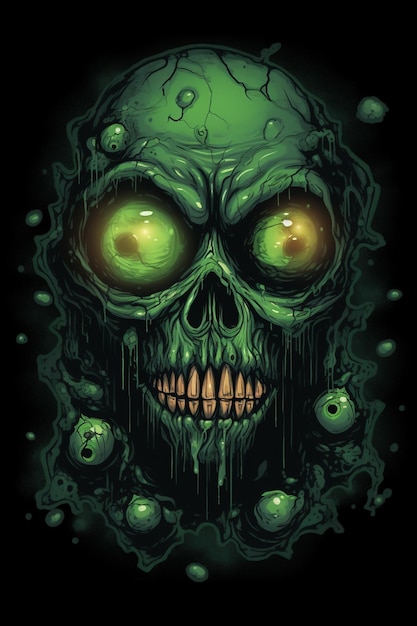 A green skull with a green eye and a black background.