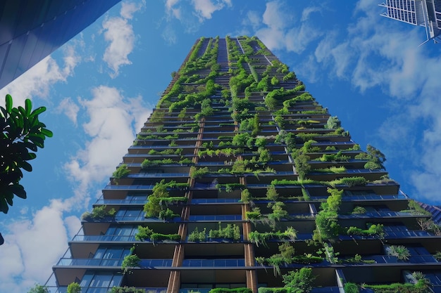 Green skyscraper with plants on facade in Sydney Australia