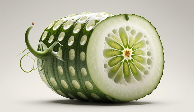 Green sliced cucumber isolated fruit white background AI Generated image