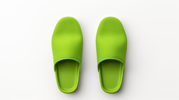 Green Slippers shoes isolated on white background with copy space for advertisement