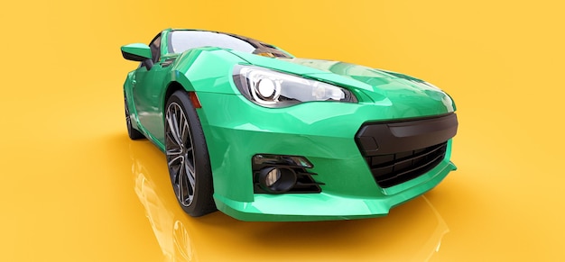 Green small sports car coupe. 3d rendering.