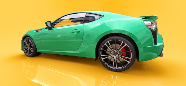 Green small sports car coupe. 3d rendering.