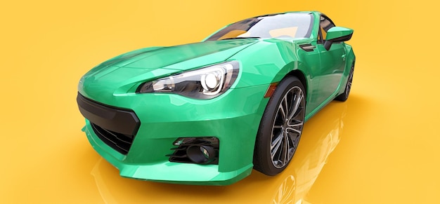 Green small sports car coupe 3d rendering