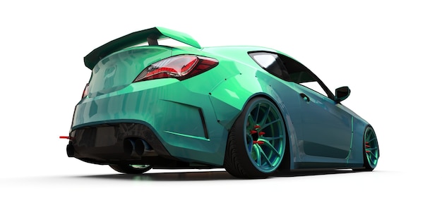 Green small sports car coupe 3d rendering