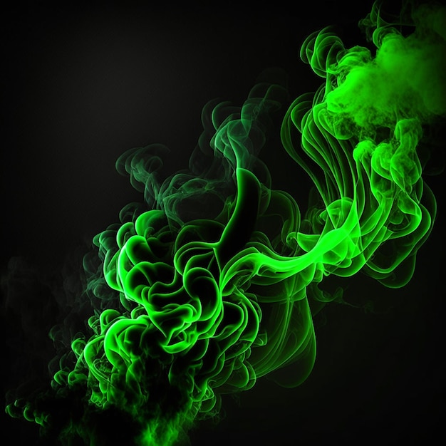 Green smoke spread on the black background