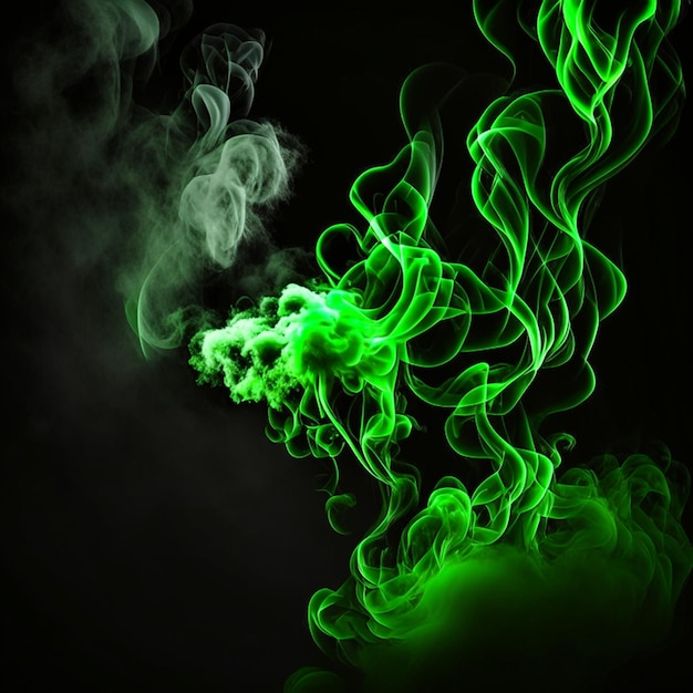 Green smoke spread on the black background