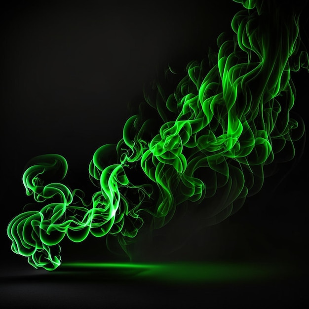 Green smoke spread on the black background