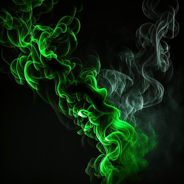 Green smoke spread on the black background