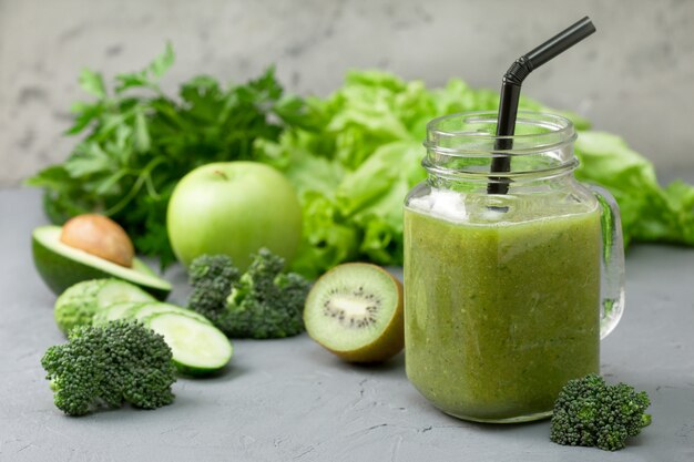 Green smoothie in glass jar