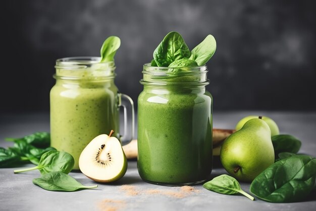 A green smoothie in a glass jar