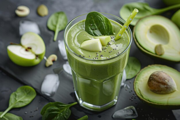 Green smoothie with avocado and apple topped with chia seeds Health and wellness blogs Nutrition gui