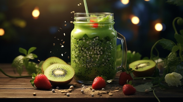 Green smoothie with heart of seeds