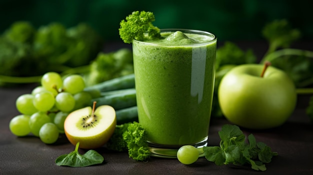 Green smoothie with organic ingredients vegetables neural network ai generated
