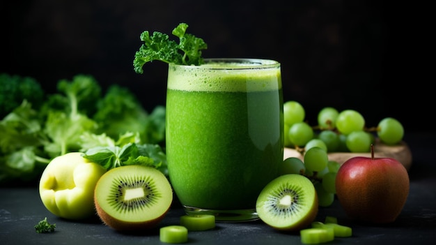 Green smoothie with organic ingredients vegetables neural network ai generated