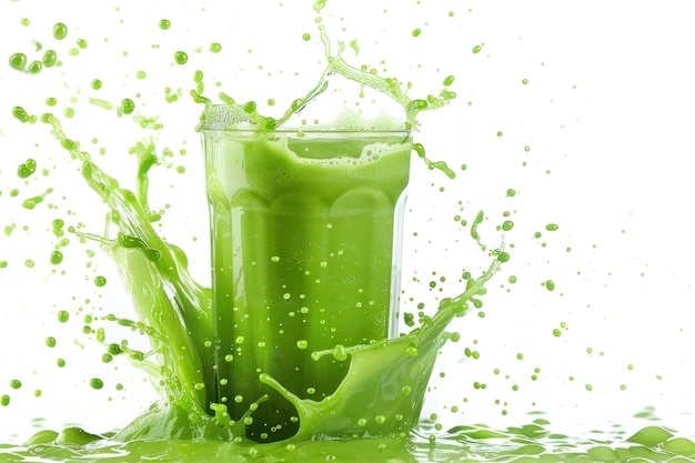 Green smoothie with splashes isolated on white background