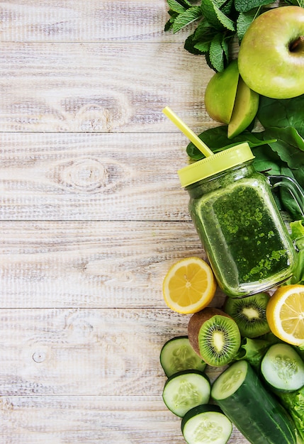 Green smoothies with vegetables and fruits. Detox Day.