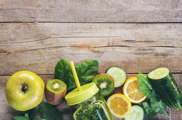 Green smoothies with vegetables and fruits. Detox Day.