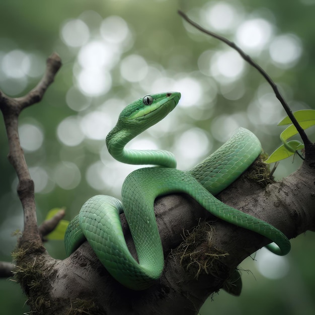 green snake on a branch