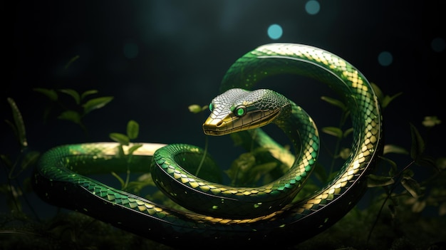 A green snake in the grass