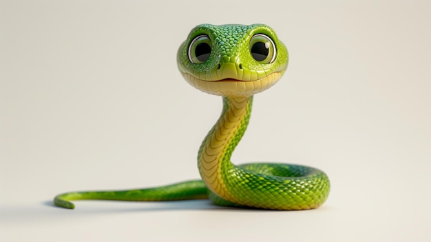 A green snake on white background