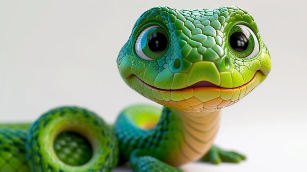 A green snake on white background