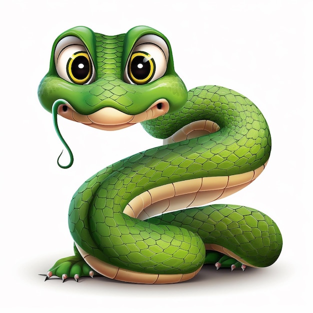 A green snake with a long tail and a mouth that has a snake on it.