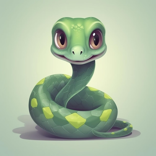 A green snake with a yellow face and a green face.