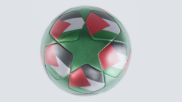 Photo green soccer ball with the flag of palestine tournament design concept 3d render