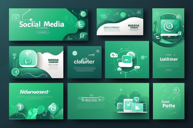 Photo green social media banner template collection vector