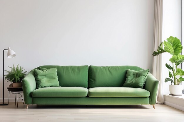 사진 자유 공간 을 가진 색 거실 에 있는 초록색 소파