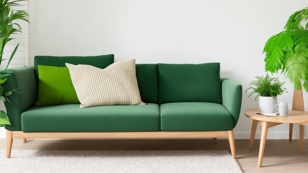 green sofa on a white interior