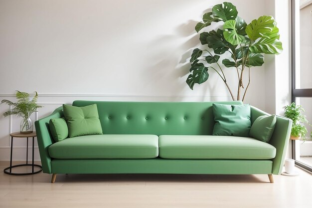 Photo green sofa in white living room with free space