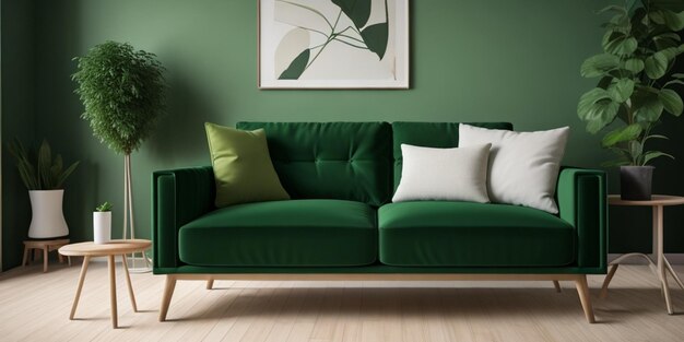 Photo green sofa with a green background