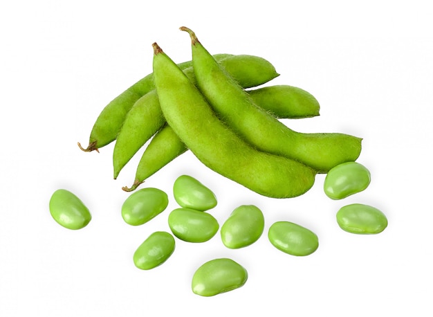 Green soy bean isolated on white background