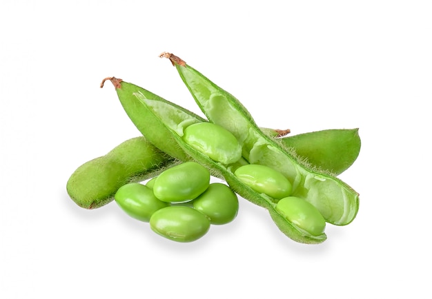 Green soy bean isolated on white background