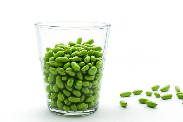 Green soy beans in a glass