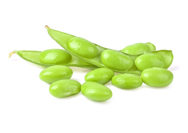 Green soy beans isolated on white background