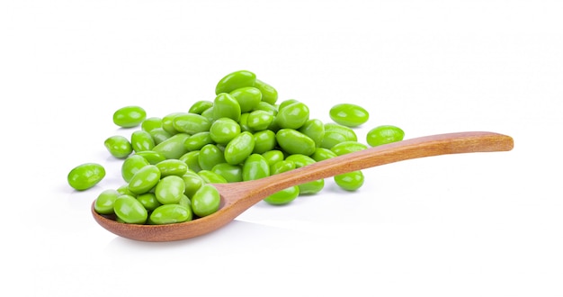 Green soy beans on white background