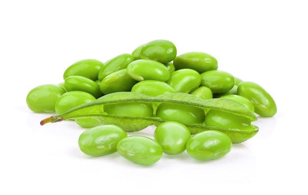 Green soybeans isolated on white background