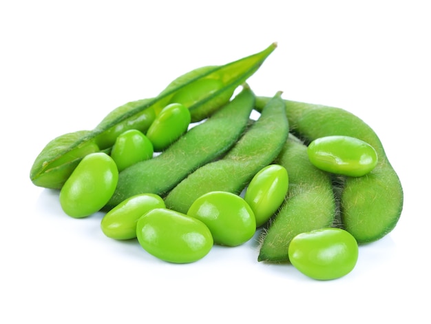 Green soybeans isolated on white